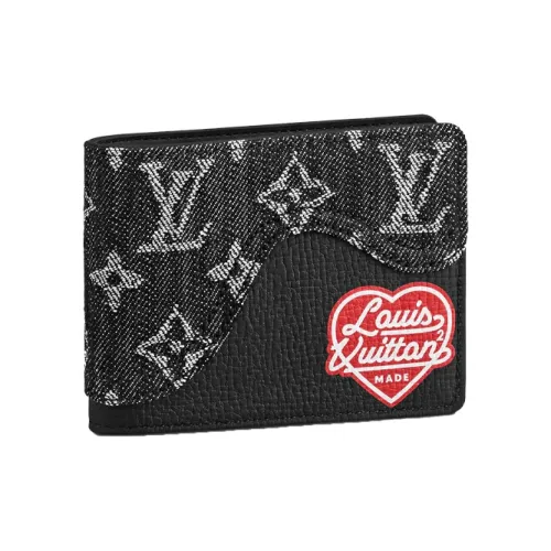LOUIS VUITTON Nigo Collaboration Slender MONOGRAM DENIM С кожаными вставками Монета Кошелек Мужской Черный