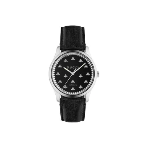 GUCCI G Timeless Collection Мужские часы Автоматический механический механизм Коровья кожа Ремешок Черный циферблат