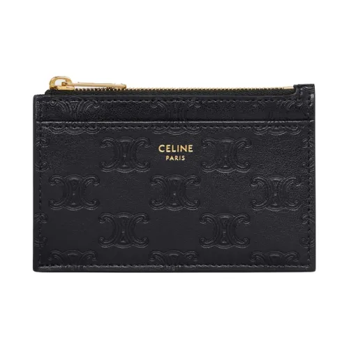 CELINE Triomphe Телячья кожа Зип-картхолдер Женский Черный