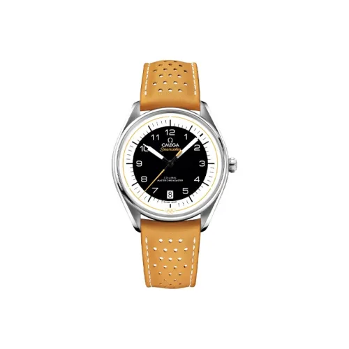 OMEGA Автоматический Механический Часы Мужские Циферблат 39,5 мм Черный Нержавеющий Стальной Корпус Натуральная Кожа Ремешок