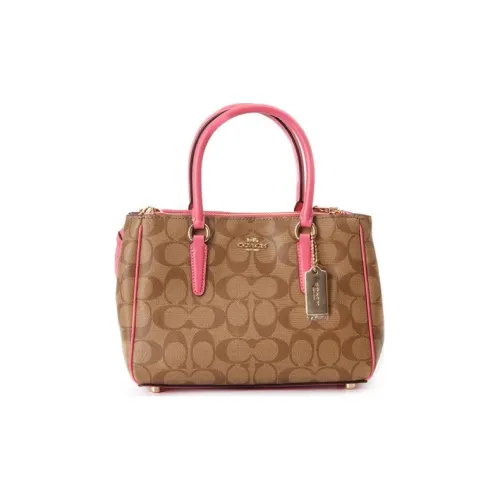 COACH Surrey PVC Сумка Доска для ноутбука Сумка через плечо Женская Кофейная Монограмма Розовая