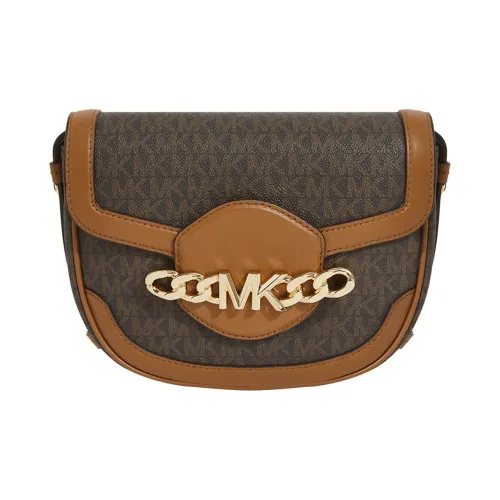 MICHAEL KORS Hally PVC Saddle Bag Crossbody Bag Shoulder Bag Women's Dark Brown Camel Brown