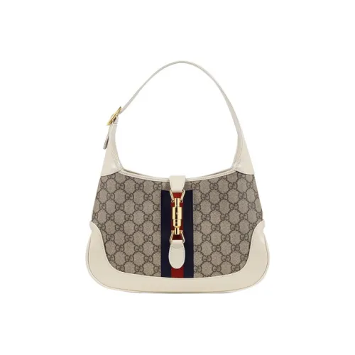 GUCCI Jackie 1961 Холст с кожей Комбинированный Лунный Сумка на плечо Сумка на плечо Женская Белая Коричневая Многоцветная