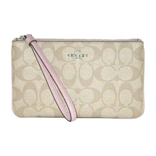 COACH Wristlet Холст и кожа Запястье Сумка Маленькая Сумочка Клатч Маленькая Женская Хаки и Светло-розовый