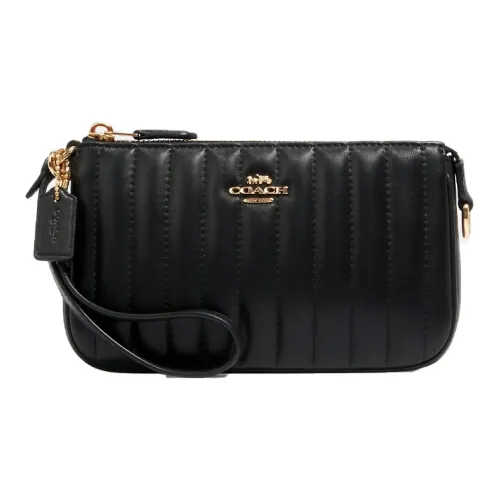 COACH Кожа Маленькая Сумка Плечевая Сумка Запястный Клатч Маленький Женский Черный