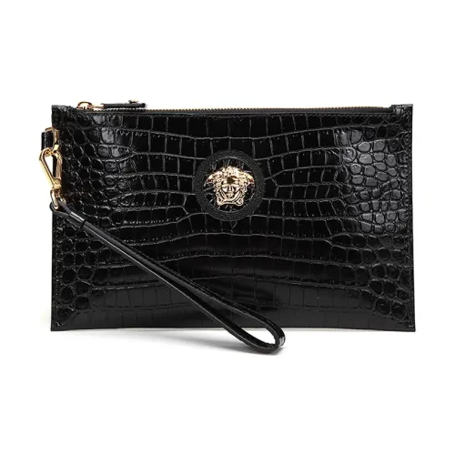 VERSACE Кожа Клатч Монета Кошелек Сумка для Коммутации Маленькая Мужская Черная