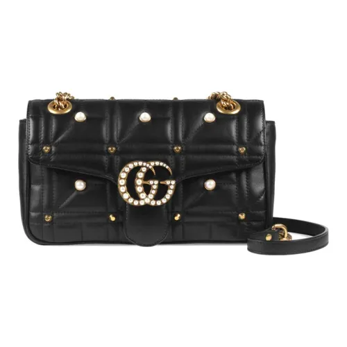 GUCCI GG Marmont Quilted Кожа Сумка через плечо Сумка на плечо Женская Черная