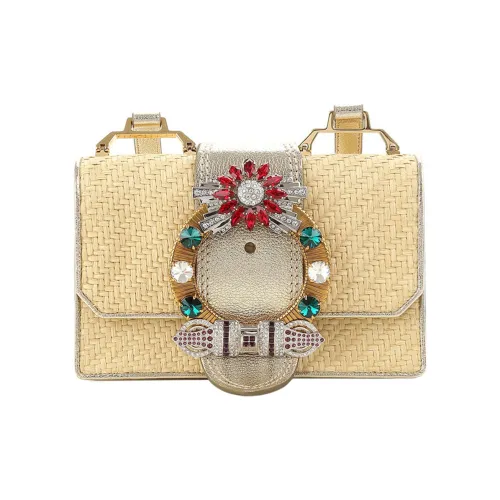 MIU MIU Солома Кожа Сумка через плечо Сумка на плечо Женская Светло-желтая