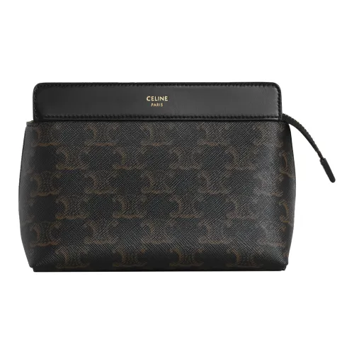 CELINE Triumphal Arch Холст And Телячья кожа Клатч Дорожная сумка Маленькая Женская Черная Рыжевато-коричневая