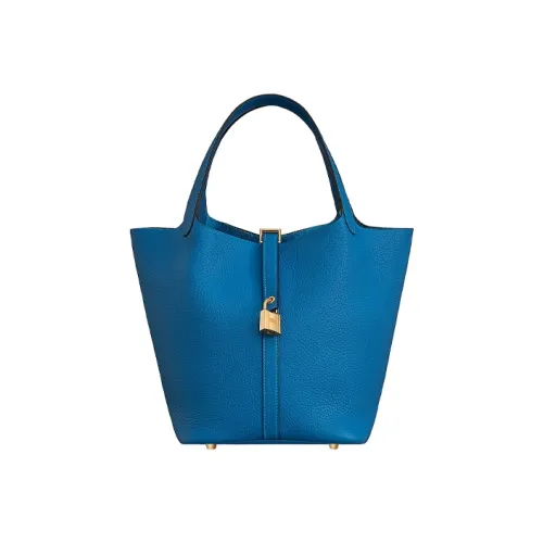 HERMES Picotin Lock Clemence Bullock Кожа Ведрообразная Сумка Женская 7Q Mykonos Греческий Синий