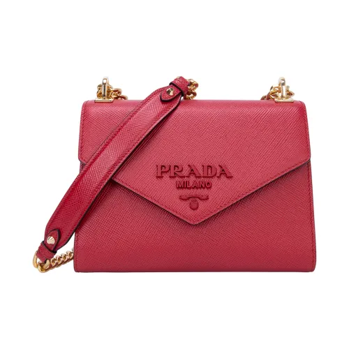 PRADA Монохромный Телячья кожа Плечевая сумка Стандартная Женская Красная