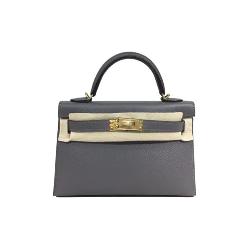 HERMES Mini Kelly 2nd Generation Эпсом Кожа Одно Плечо Сумка Мини Женская Дождь Облако Серый