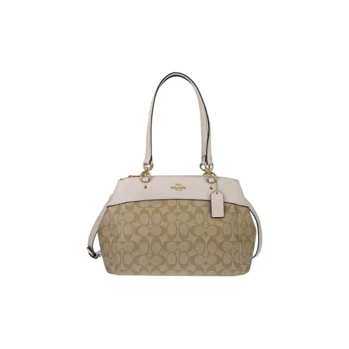 COACH Brooke Холст с текстурой креста кожа переносная сумка через плечо большая женская светлый хаки и белый