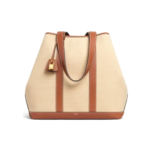 CELINE Cabas Ткань с кожаными вставками Тоут Сумка Сумка для покупок Сумка Сумка через плечо Женская Естественный цвет Коричневый