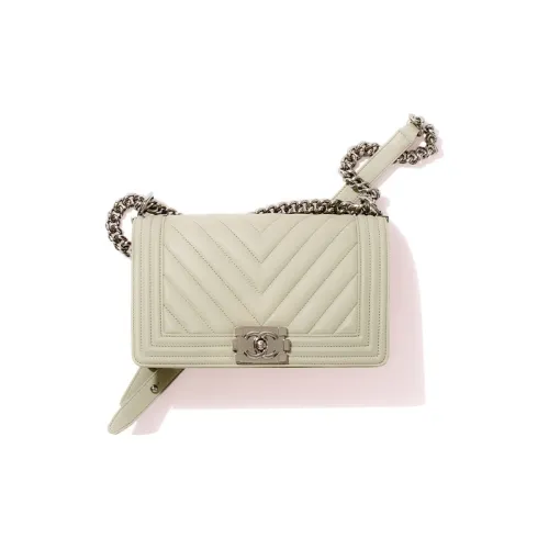 CHANEL LEBOY Корова Кожа Плечевая Сумка Женская Светло-Серый