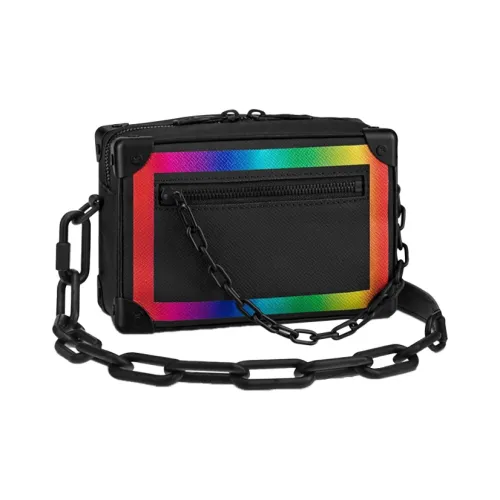 LOUIS VUITTON SOFT TRUNK Кожа Маленькая Квадратная Сумка Коробка Сумка Сумка через плечо Мужская Черная и Радужная