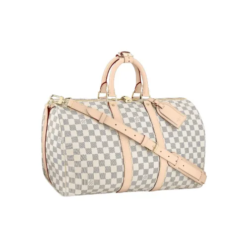 LOUIS VUITTON Keepall Покрытый холст с коровья кожа Сумка через плечо Сумка Женская Белая