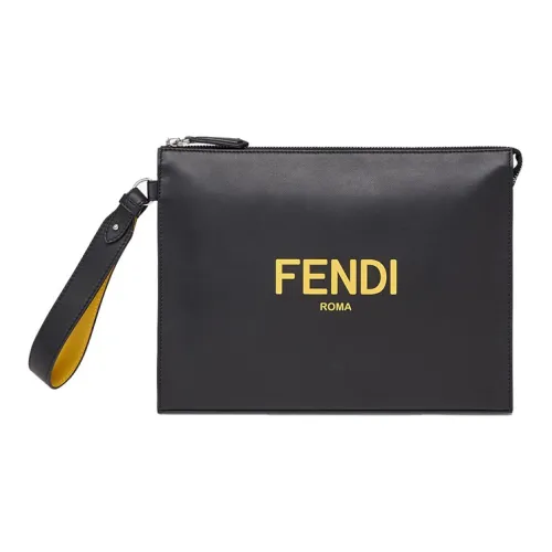 FENDI Многоцветный Клатч из коровьей кожи Мужской Черный и Желтый