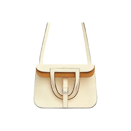 HERMES Halzan Clemence Bullock Кожа Сумка Стандартная Женская Nata Кремовый Белый