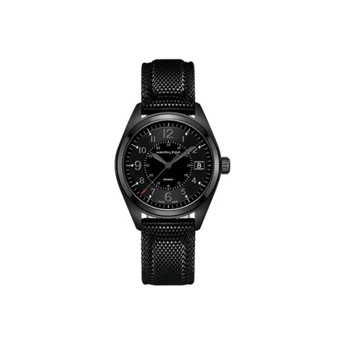 HAMILTON Khaki Field Series Кварцевый механизм Мужские часы Циферблат 40 мм Черный корпус Нержавеющая сталь Резиновый ремешок