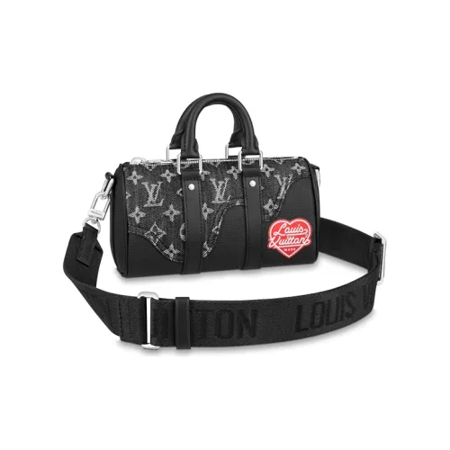 LOUIS VUITTON Nigo Collaboration Keepall Denim с Taurillon Коровья кожа Ручная сумка Сумка через плечо Мини Мужская Черная