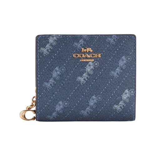 COACH Snap Wallet Покрытый холст с кожаными вставками Кошелек Мини Женский Синий