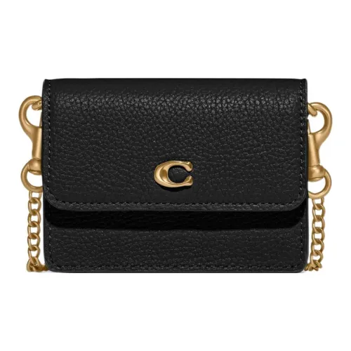 COACH Кожа Маленькая Квадратная Сумка Сумка через плечо Мини Женская Черная