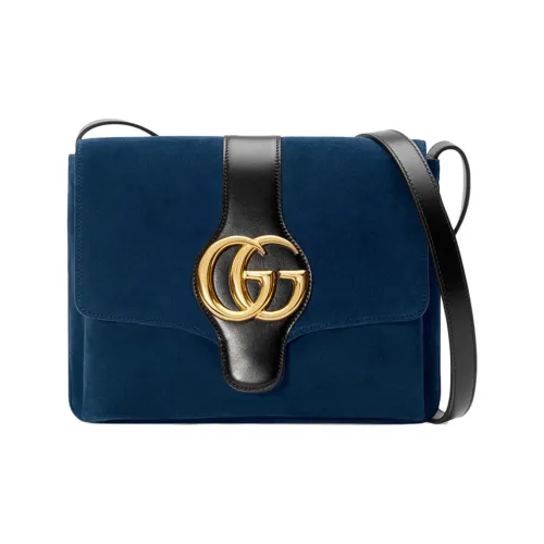 GUCCI Bamboo 1947 Замша Пэчворк Кожа Сумка через плечо Средний Женская Темно-синий