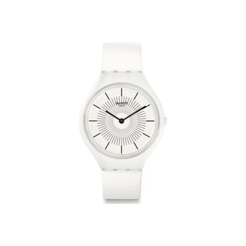 Swatch Quartz Механизм Унисекс Часы 41,8 мм Белый Циферблат Пластиковый Корпус Часы Силиконовый Ремешок SVOW100