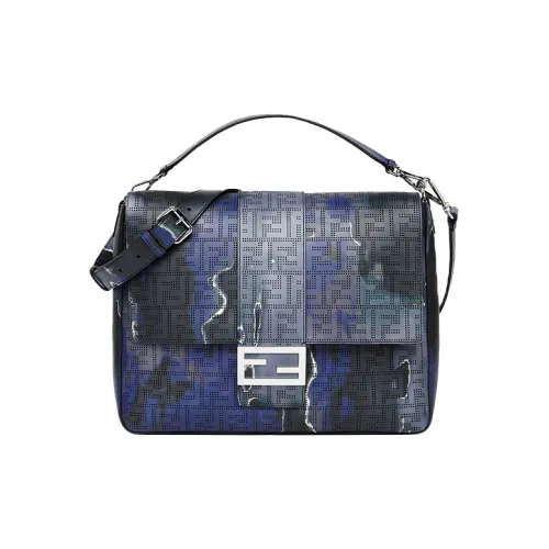 FENDI Baguette Коровья кожа Одно плечо Ручная сумка Сумка через плечо Большая Мужская Синяя Черная