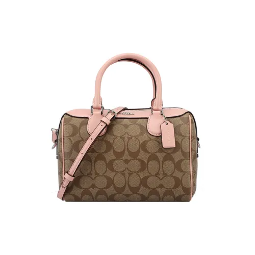 COACH Bennett ПВХ Бостон Сумка Сумка Сумка через плечо Сумка через плечо Маленькая Женская Хаки и Светло-Вишнево-Розовый