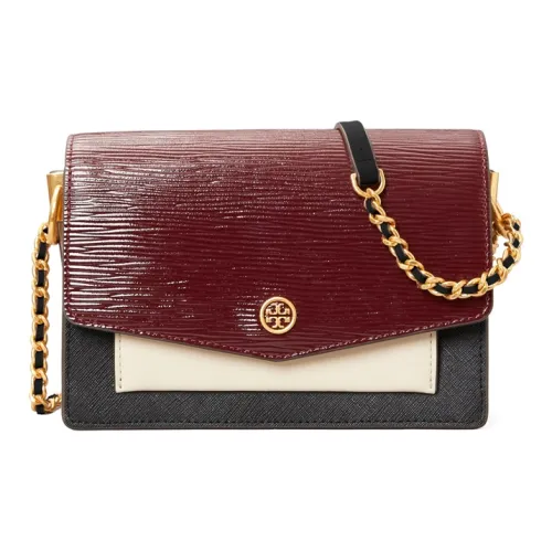 TORY BURCH Robinson Кожа Сумка Сумка через плечо Сумка через плечо Мини Женская Бургунди и Черно-белая