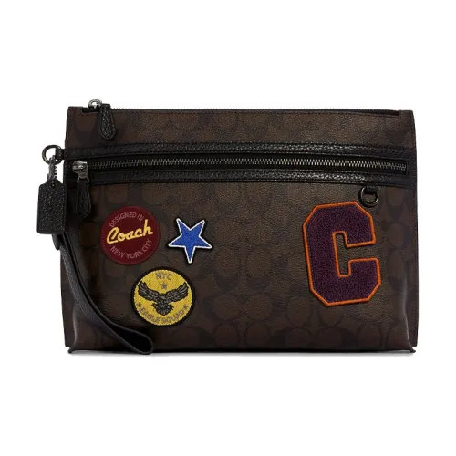 COACH Pouch Покрытый холст с кожаными вставками клатч маленький мужской темно-коричневый