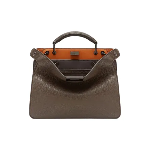 FENDI Peekaboo ISeeU Кожа Тоут Сумка Сумка для покупок Сумка через плечо Сумка Мини Мужская Темно-коричневая