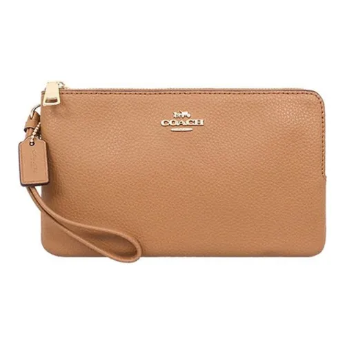 COACH Double Zip Wallet Кожа Клатч Женские Коричневый