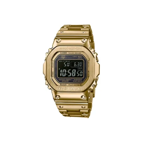 Г Shock B5000 Collection Металл Evolution Маленький Золотой Cube Солнечный Механизм Нержавеющая сталь Ремешок Часы Унисекс Золотой Циферблат