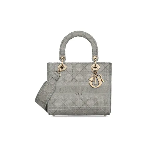 DIOR LADY D Лайт Холст Сумка Lady Dior Сумка Сумка через плечо Сумка через плечо Средняя Женская Каменно-серый