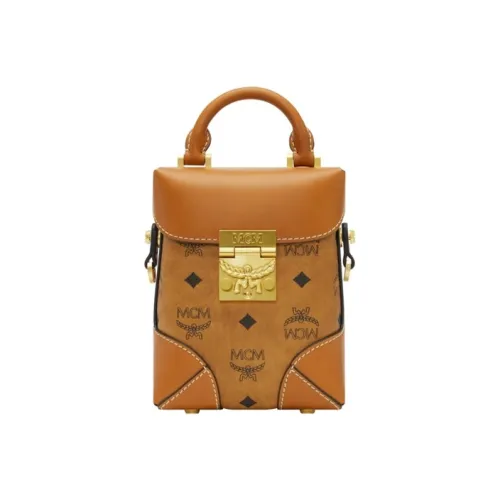 MCM Soft Berlin Visetos Коровья кожа Сумка через плечо Сумка Мини Женская Коричневый Коньяк