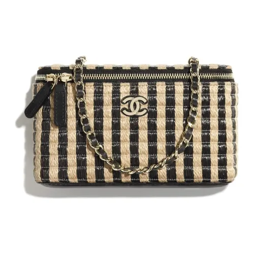 CHANEL Рафия Fiber Hemp Thread Metal Сумка для макияжа косметичка Женская Черная Бежевая