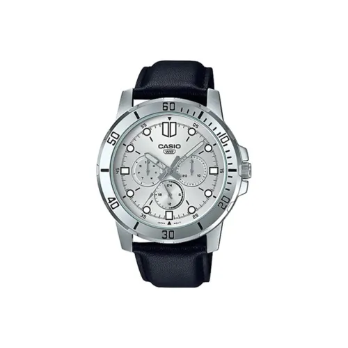 CASIO Standard Series ENTICER Collection Кварцевый механизм Кожаный ремешок Часы Мужские Серебристый циферблат MTP VD300L 7E