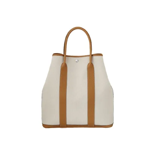 HERMES Garden Party Холст с Negonda Коровья кожа Садовая сумка Холстовая сумка Сумка Обычная Унисекс Бетонно-серый Коричневый