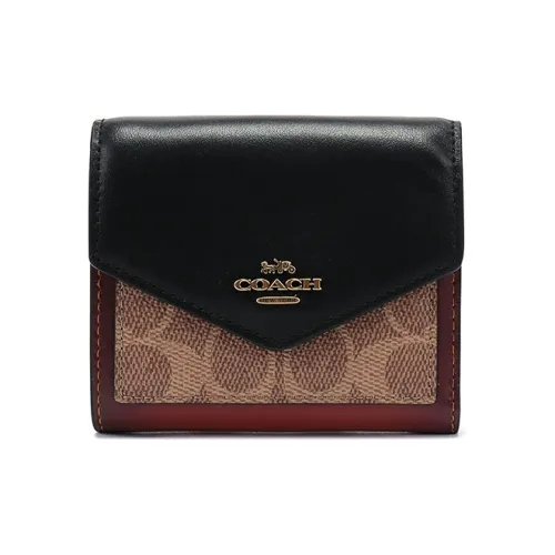 COACH Покрытый холст с телячьей кожей кошелек женский коричневый и черный