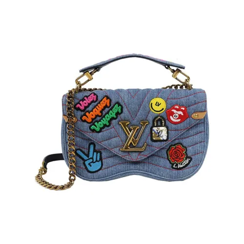 LOUIS VUITTON New Wave Деним Холст Цепляемая Сумка через плечо Сумка Сумка Маленькая Женская Джинсовая Синяя