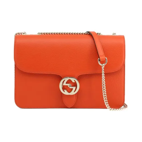 GUCCI Зернистая текстура кожа кожа курьерская сумка аккордеонная сумка сумка через плечо большая женская апельсин