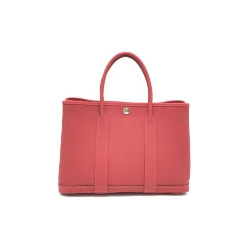 HERMES Garden Party Холст с кожей Сумка 30 Женские 5X Руж Piment Перечно-красный