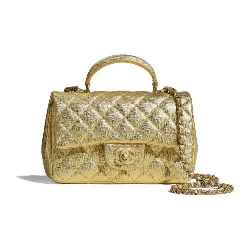 CHANEL Classic Flap CF Металлик с рельефом Телячья кожа Металл Сумка через плечо Сумка на плечо Сумка Женская Золотая