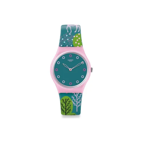 Swatch Quartz Механизм Унисекс Часы 34 мм Синий Циферблат Пластиковый Корпус Часы Силиконовый Ремешок