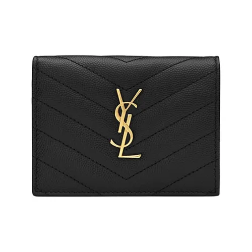SAINT LAURENT Cassandre Коровья кожа Держатель для карт кошелек Женский Черный