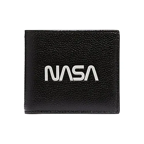 COACH X NASA collaboration Double Zip Wallet Полированная кожа с эффектом галечника Мужской кошелек Черный