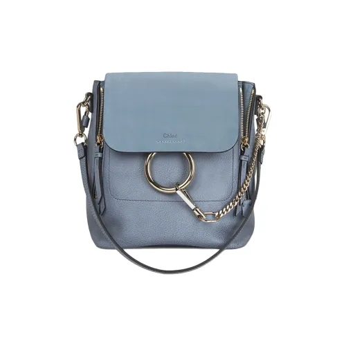 Chloe Телячья кожа Портативный Двойной Плечевой Рюкзак Средний Женский Синий